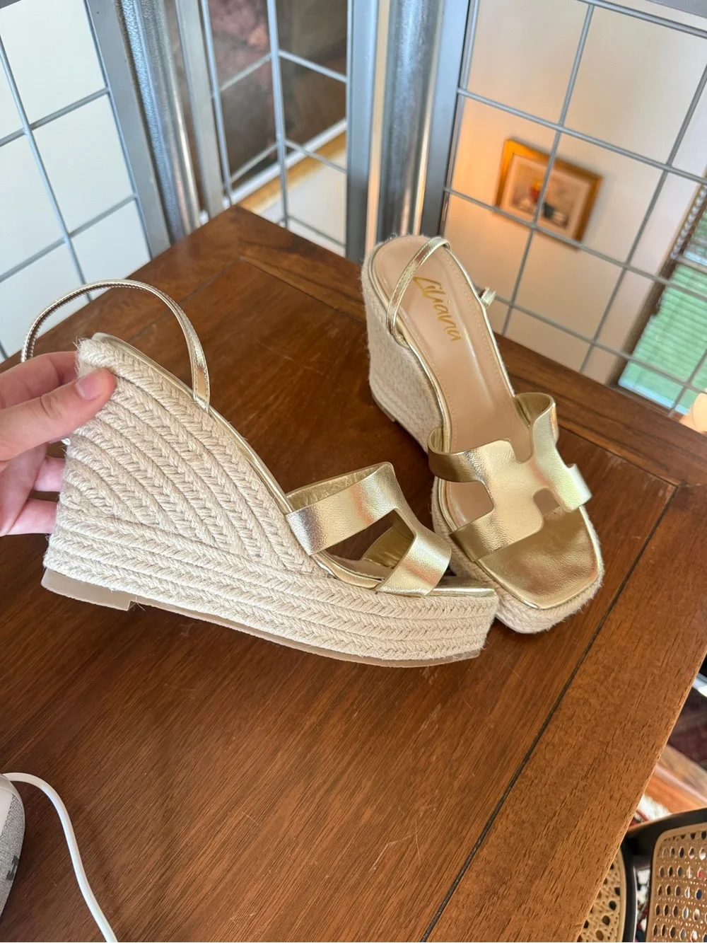 Gold H-Strap Espadrille Wedges - Viral TikTok Find - Sz 7.5